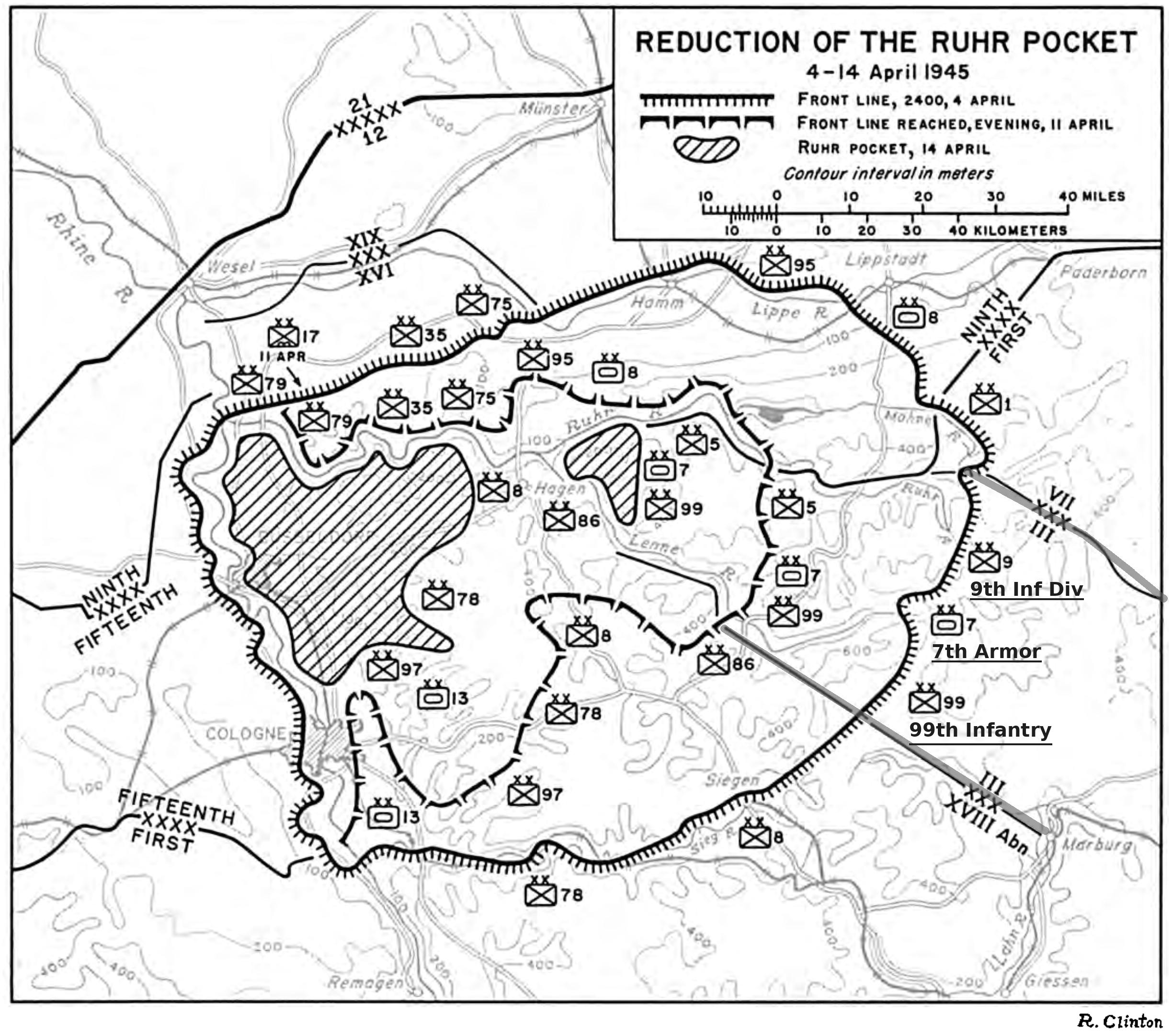Battle map of the Ruhr Pocket